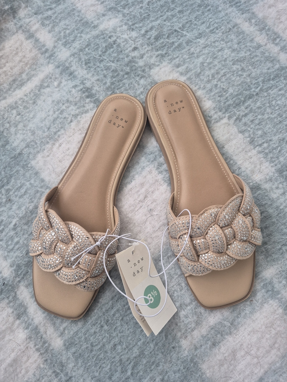 A New Day Sparkly Rhinestone Neutral Slip On Sandals